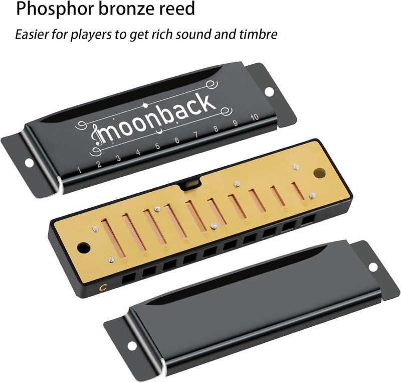MOONBACK Harmonica Holder Set, 10 Holes Diatonic Blues Harmonica Key of C, Adjustable and Professional Harmonicas Holder Neck For Beginner, Students, Adult, Friends, Gift Update - Image 3